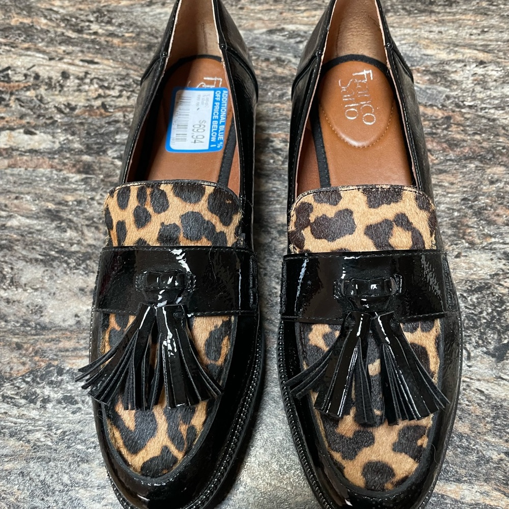 Franco Sarto - patent leather leopard print loafers